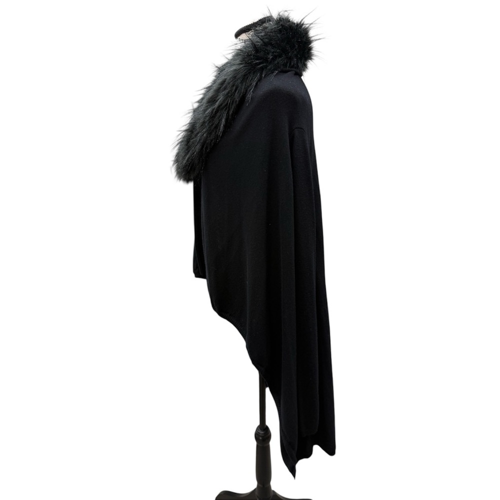 Boston Proper Black Faux Fur Trim Tuxedo Cardigan - Picture 3 of 7